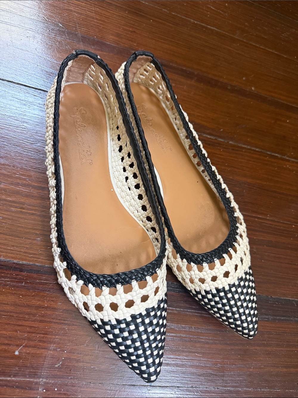 Splendid Black & Cream Woven Pointed Ballet Flats